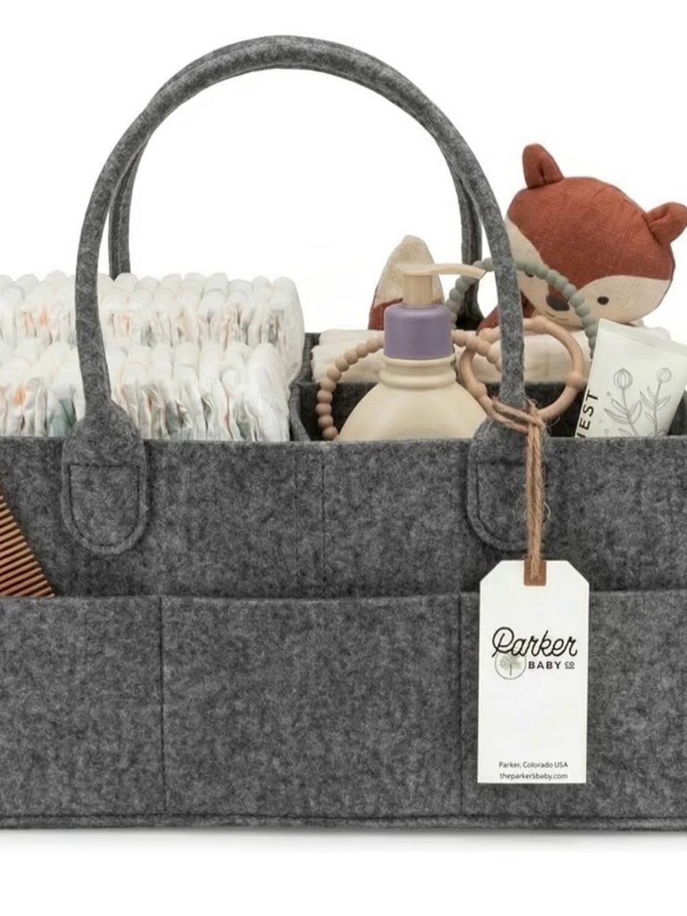 Parker Baby Co. Felt Diaper Caddy Organizer - Large, Charcoal